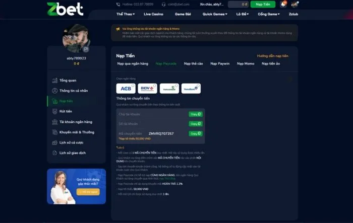 Nạp Tiền ZBET Nhanh Chóng Chỉ Với Các Thao Tác Dễ Dàng Điều kiện cần khi tham gia nạp tiền ZBET