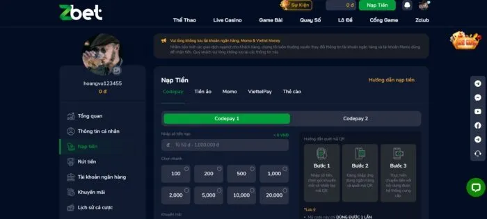 Nạp Tiền ZBET Nhanh Chóng Chỉ Với Các Thao Tác Dễ Dàng Liên kết ngân hàng để nạp vào nhanh chóng